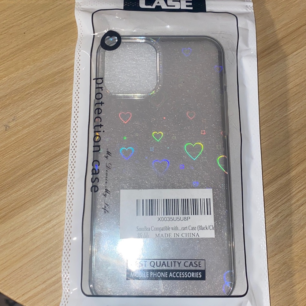 iphone 12 case, holographic laser bling hearts, black.